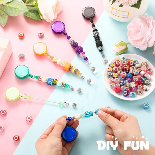 Long beadable badge holder fancy