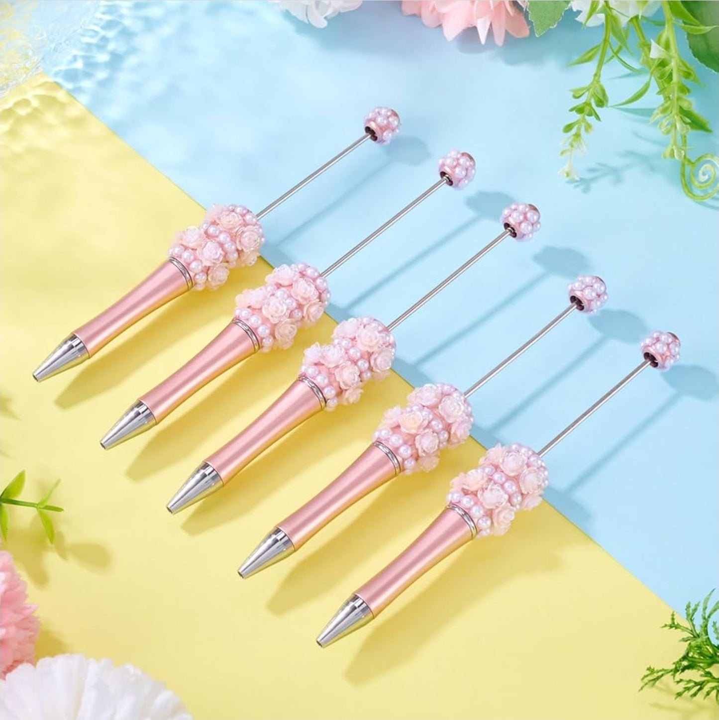 3D topper fancy Beadable Pen with 3D flowers on bottom