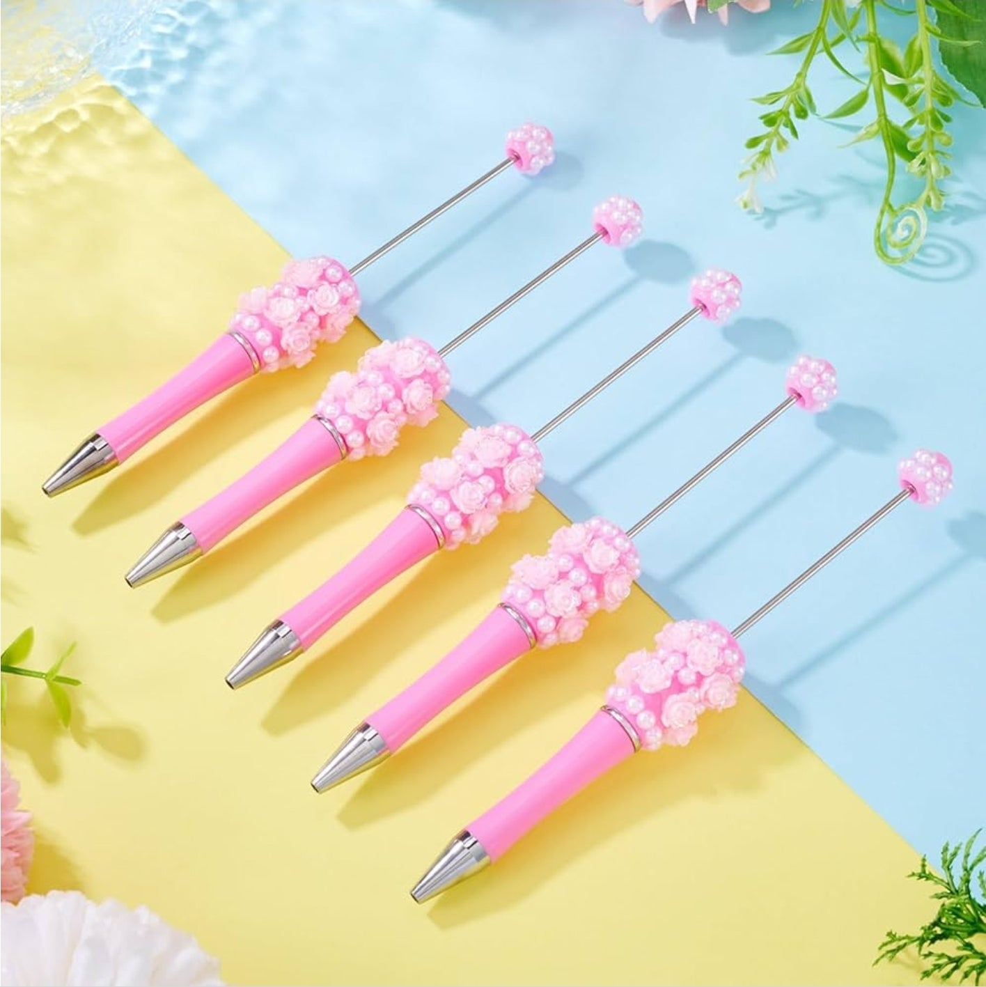 3D topper fancy Beadable Pen with 3D flowers on bottom