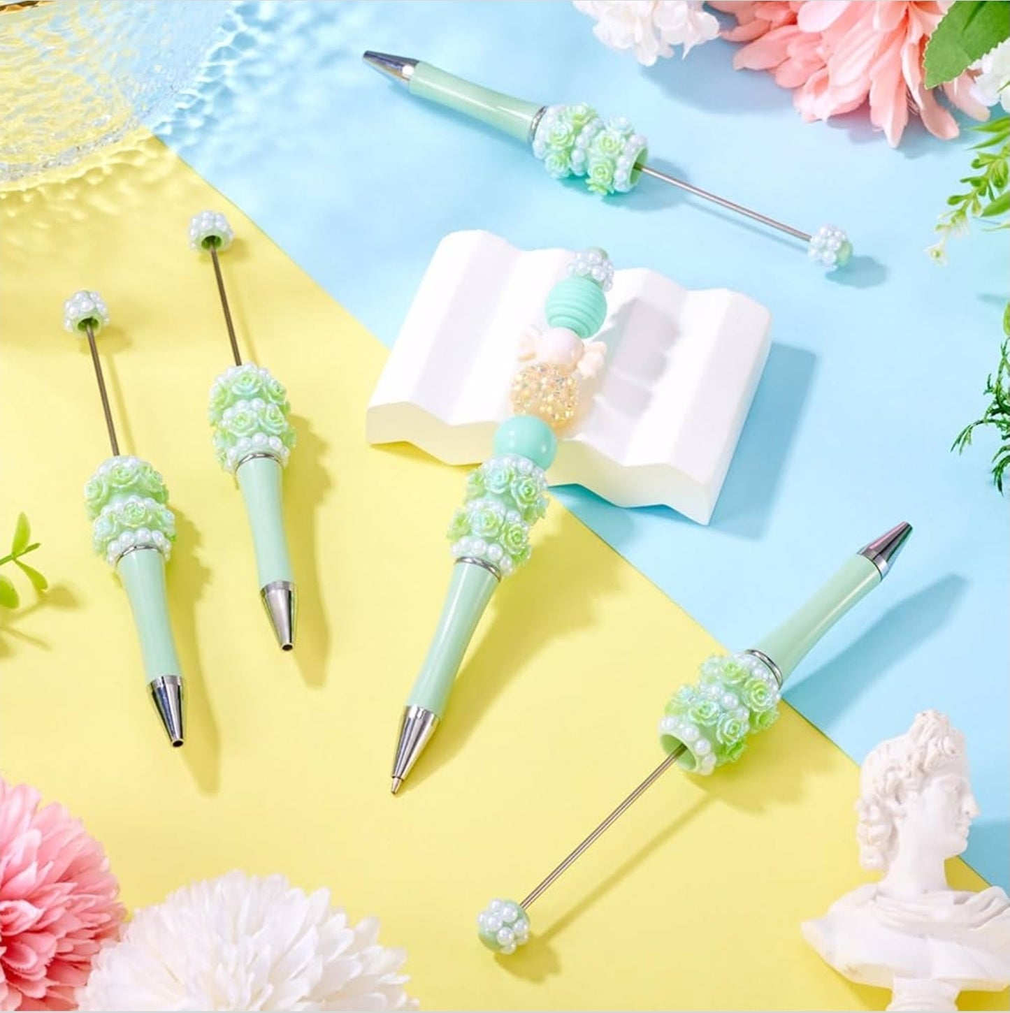 3D topper fancy Beadable Pen with 3D flowers on bottom