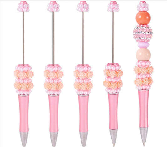 3D topper fancy Beadable Pen with 3D flowers on bottom