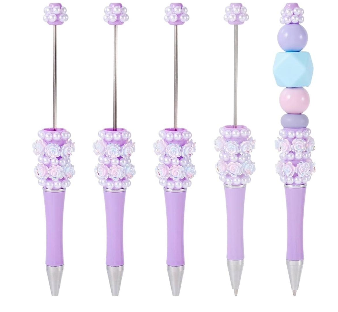 3D topper fancy Beadable Pen with 3D flowers on bottom