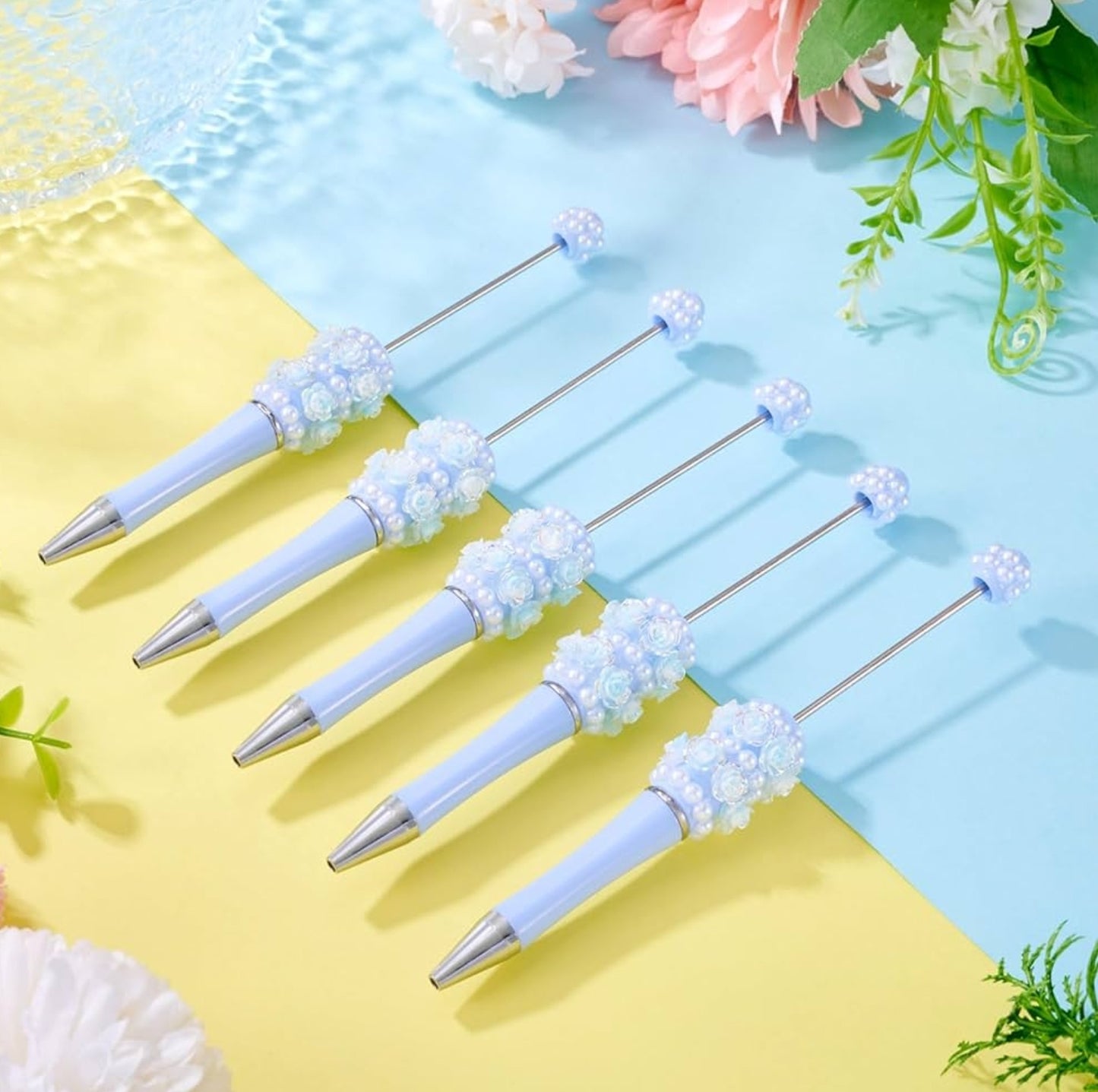 3D topper fancy Beadable Pen with 3D flowers on bottom