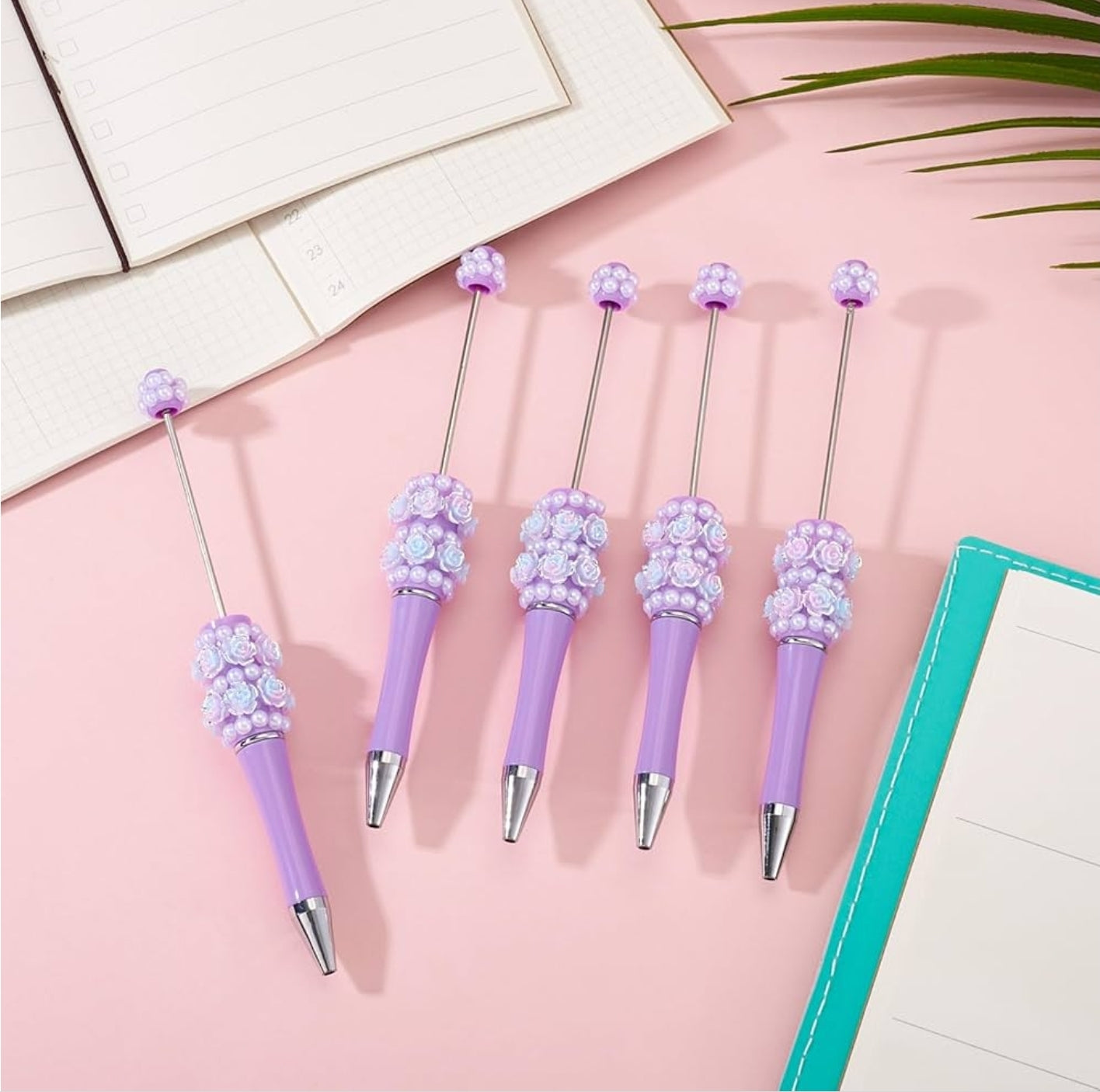 3D topper fancy Beadable Pen with 3D flowers on bottom