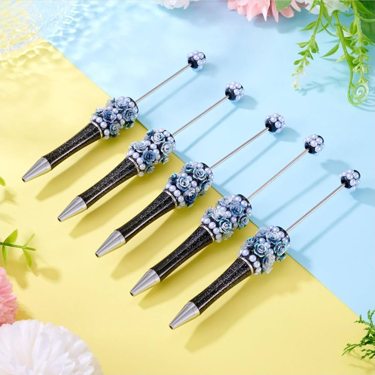 3D topper fancy Beadable Pen with 3D flowers on bottom