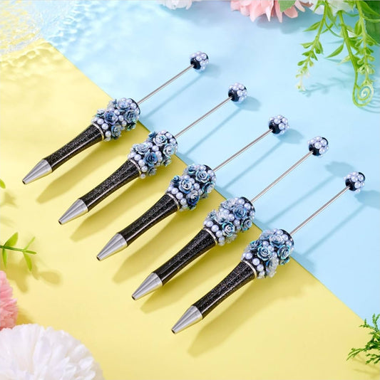 3D topper fancy Beadable Pen with 3D flowers on bottom